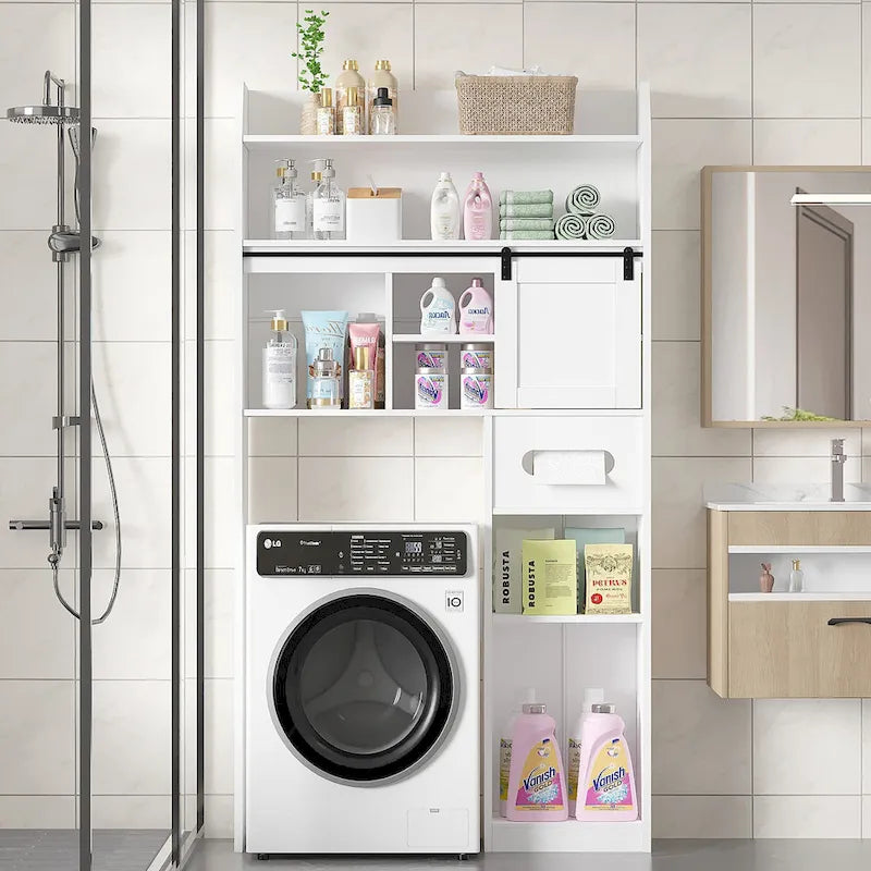 Meuble de rangement  pour toilettes, avec cadre en métal et étagères de rangement, organiseur de salle de bain avec étagères réglables