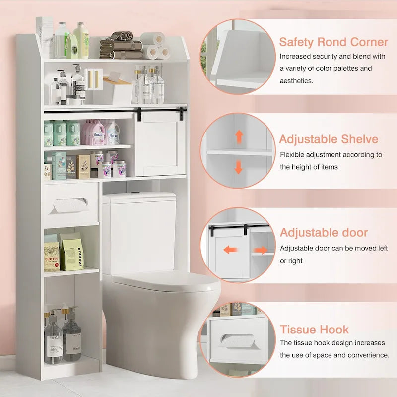 Meuble de rangement  pour toilettes, avec cadre en métal et étagères de rangement, organiseur de salle de bain avec étagères réglables