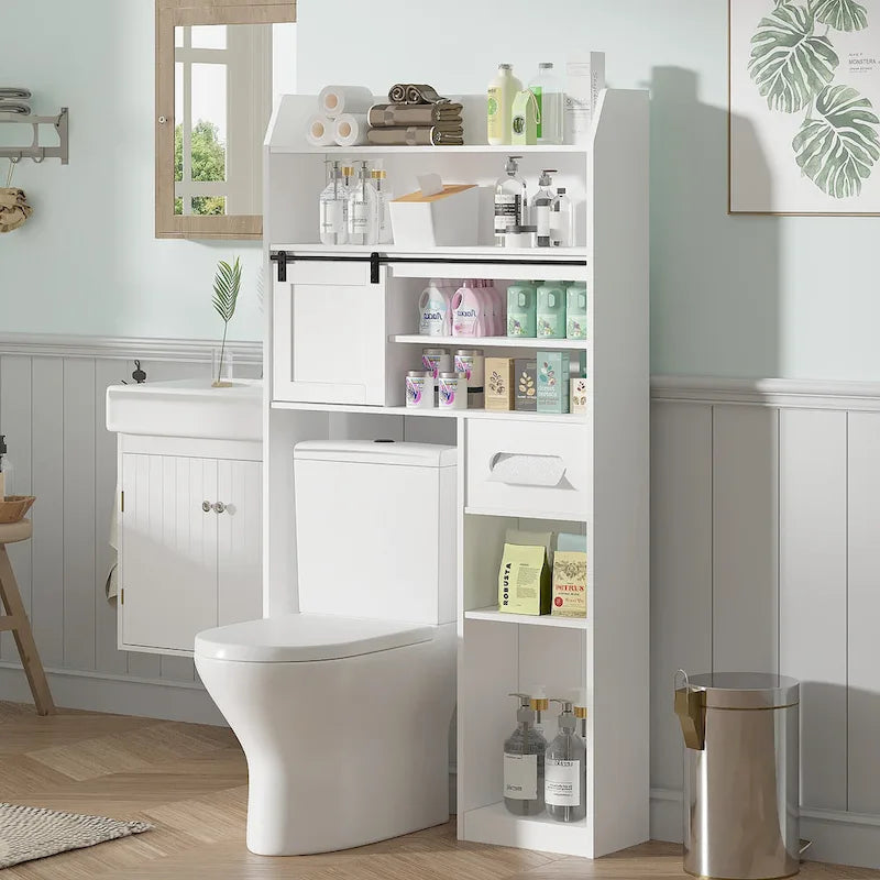 Meuble de rangement  pour toilettes, avec cadre en métal et étagères de rangement, organiseur de salle de bain avec étagères réglables