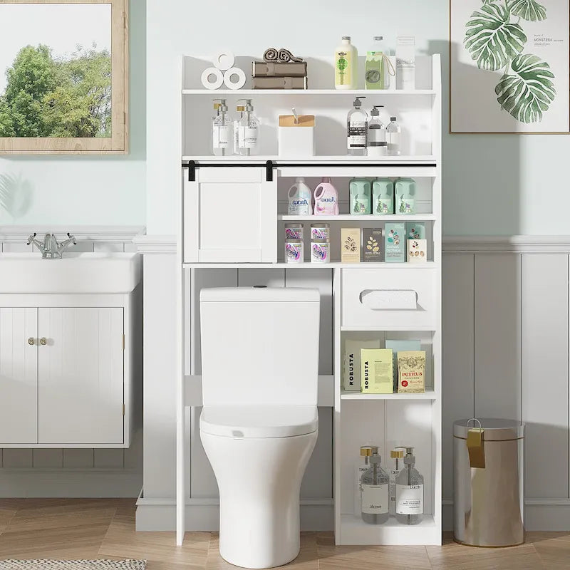 Meuble de rangement  pour toilettes, avec cadre en métal et étagères de rangement, organiseur de salle de bain avec étagères réglables