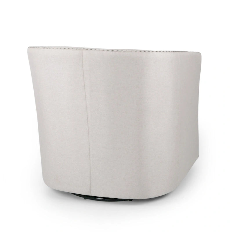 Fauteuil pivotant, style baril rond classique, tissu beige blé