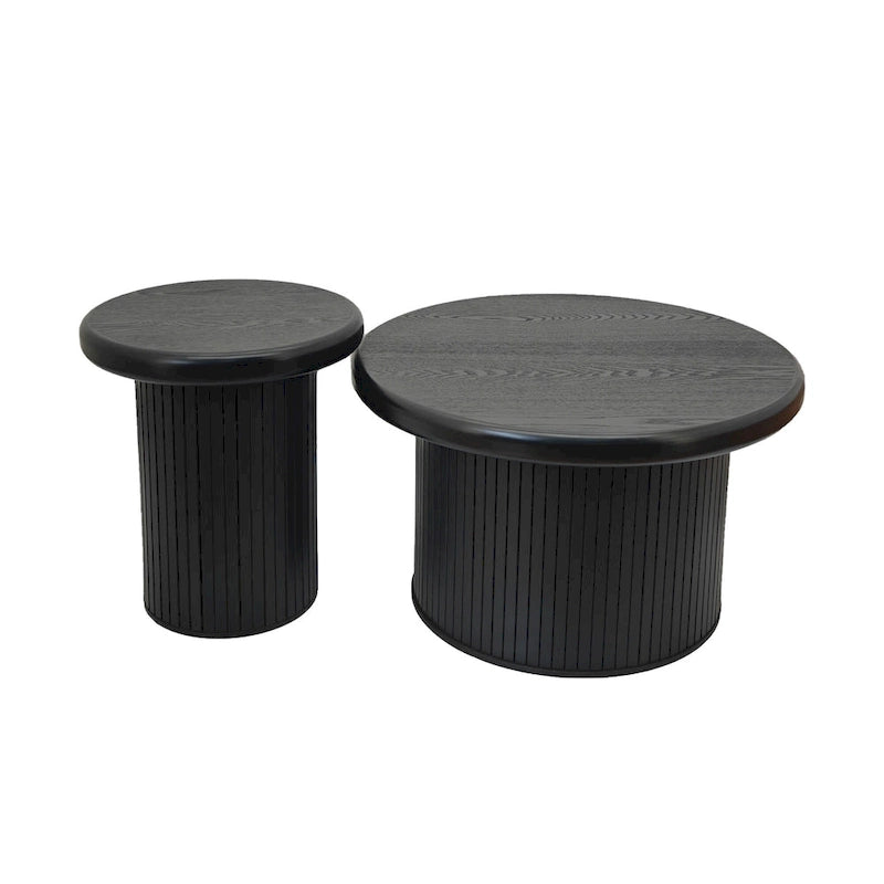 Ensemble de tables basses rondes modernes, combinaison double table basse avec pied de table cannelé, pour salon