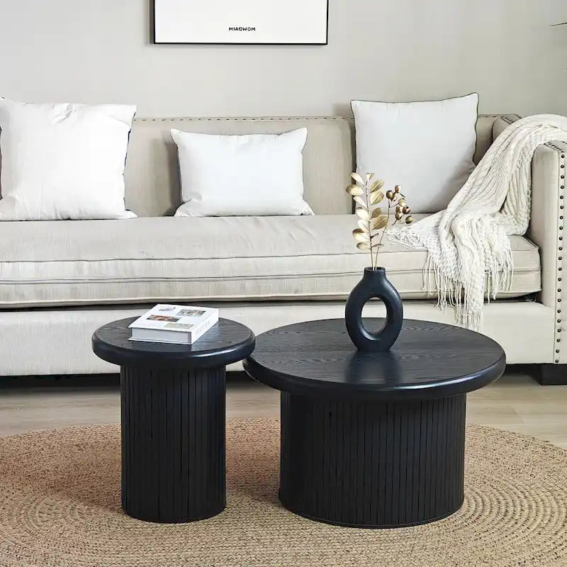 Ensemble de tables basses rondes modernes, combinaison double table basse avec pied de table cannelé, pour salon