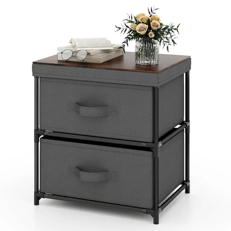  Commode à 2 tiroirs en tissu Organisateur de rangement Table de chevet