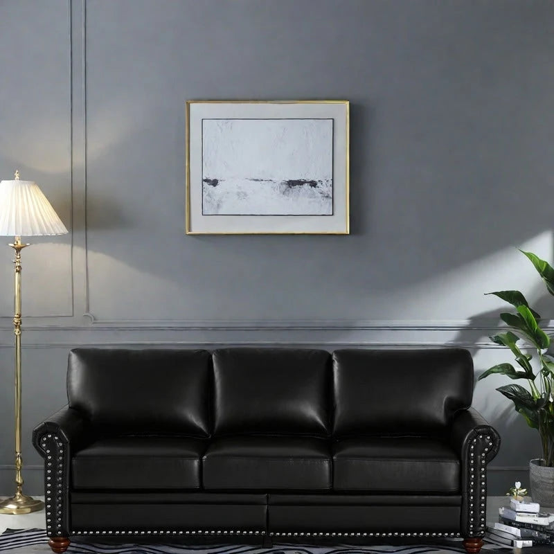 82.68 3-Seater Sofa PU Leather Sofa with Storage, Solid Wood And Metal Frame, 6-Leg Support, Under-Seat Storage Boxes