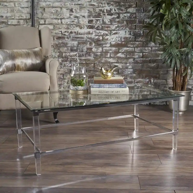 Table basse rectangulaire moderne en verre de 48" avec cadre robuste pour le salon
