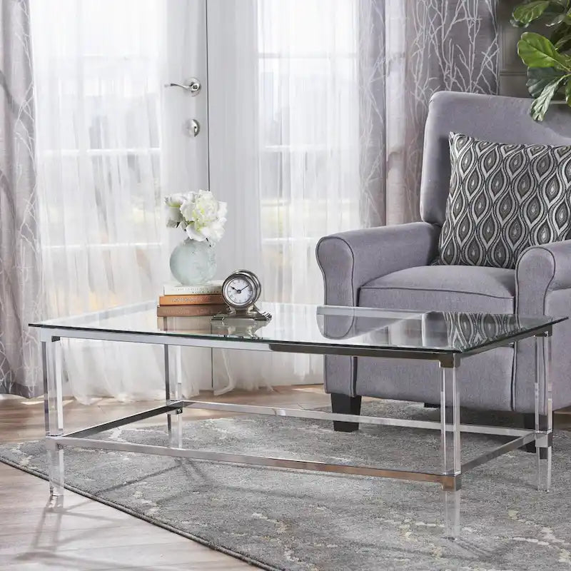 Table basse rectangulaire moderne en verre de 48" avec cadre robuste pour le salon