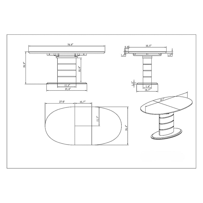 Table à manger extensible  avec piètement Art déco à rayures