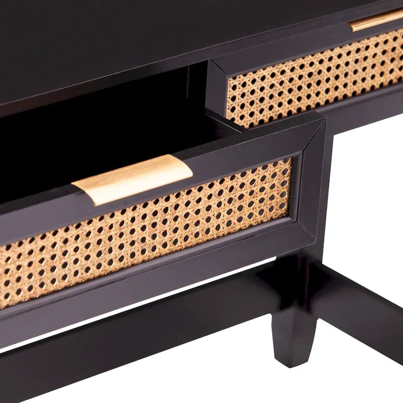 Console de rangement moderne du milieu du siècle  avec tiroirs en rotin
