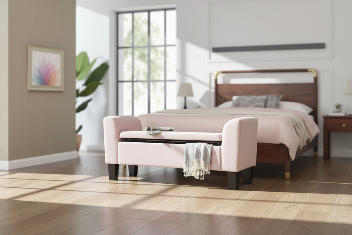 Banc ottoman en velours avec rangement - 16,5L x 55l x 23H