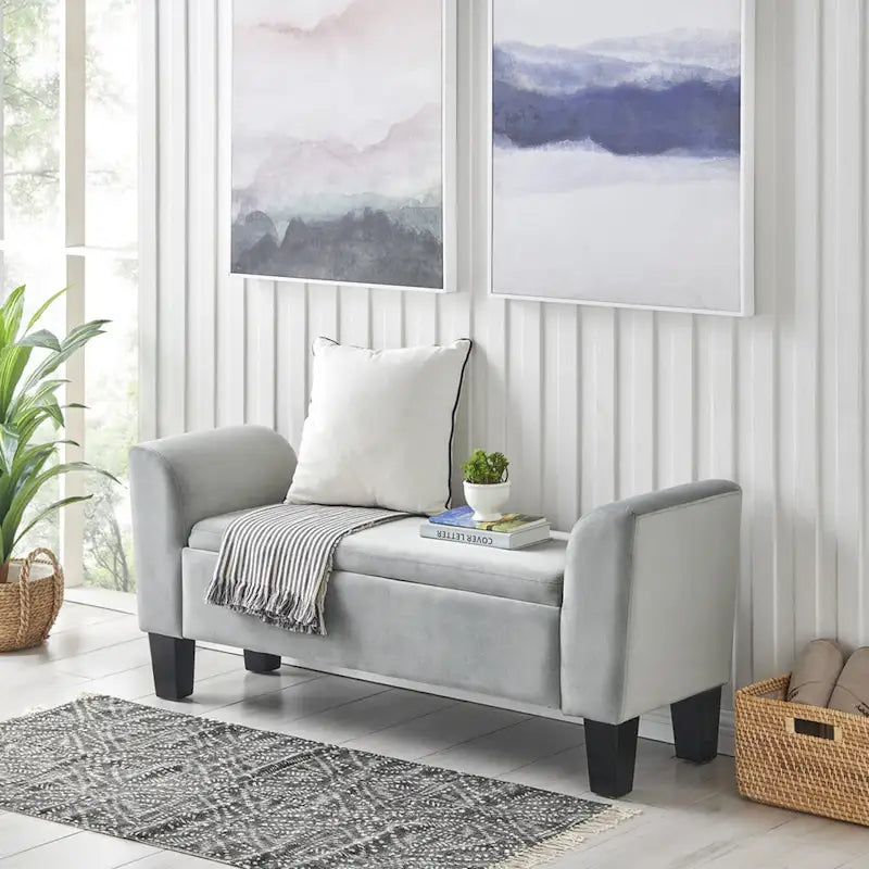 Banc ottoman en velours avec rangement - 16,5L x 55l x 23H