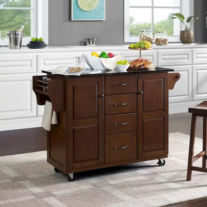Crosley Eleanor Black Granite Top Kitchen Cart - 18d x 51.5w d 35.25h