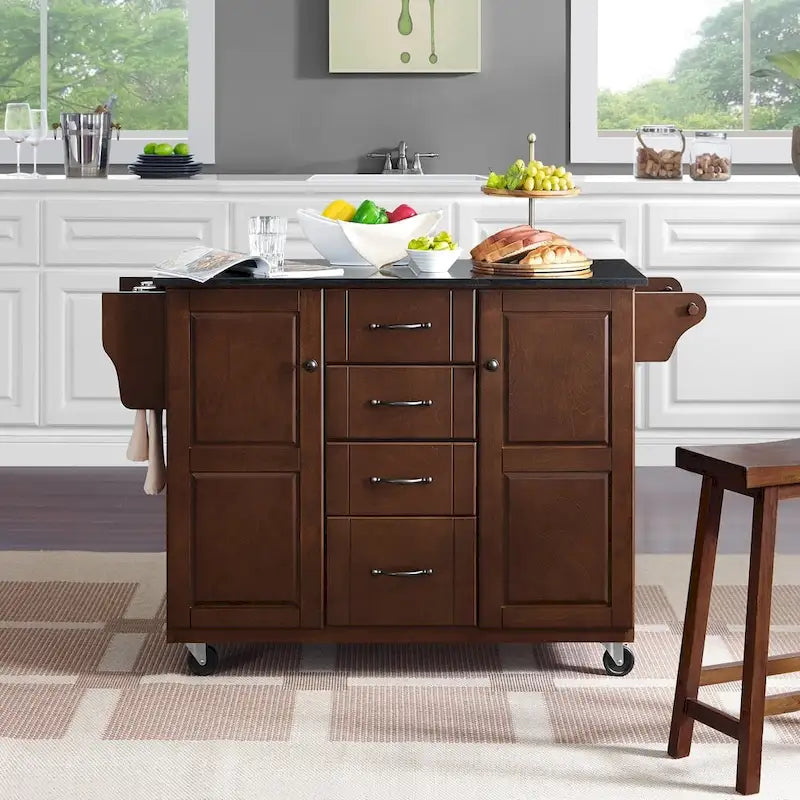 Chariot de cuisine Eleanor avec plateau en granit noir - 18p x 51,5L x 35,25H