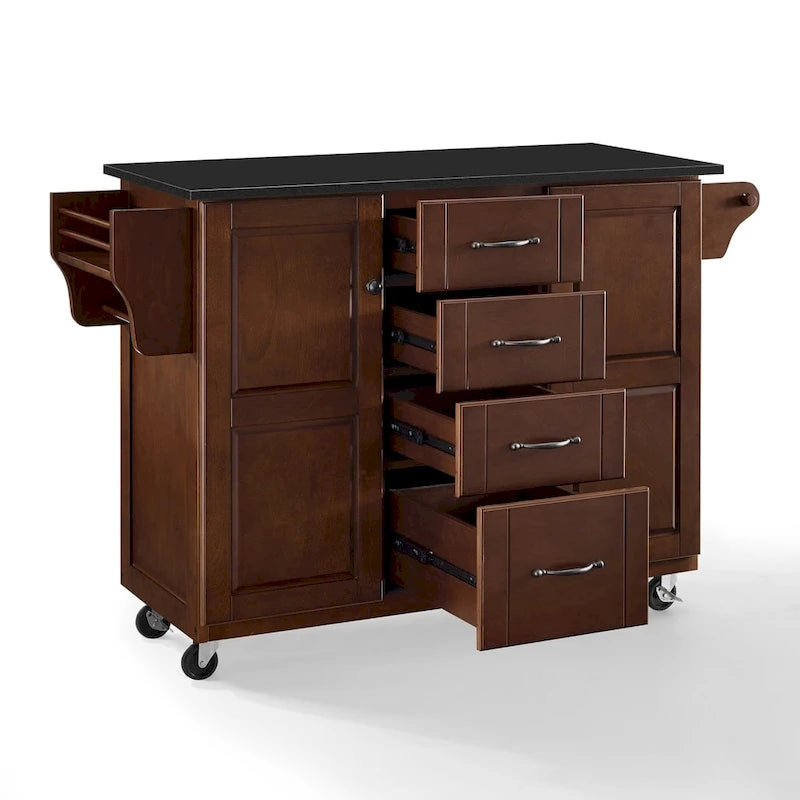Chariot de cuisine Eleanor avec plateau en granit noir - 18p x 51,5L x 35,25H