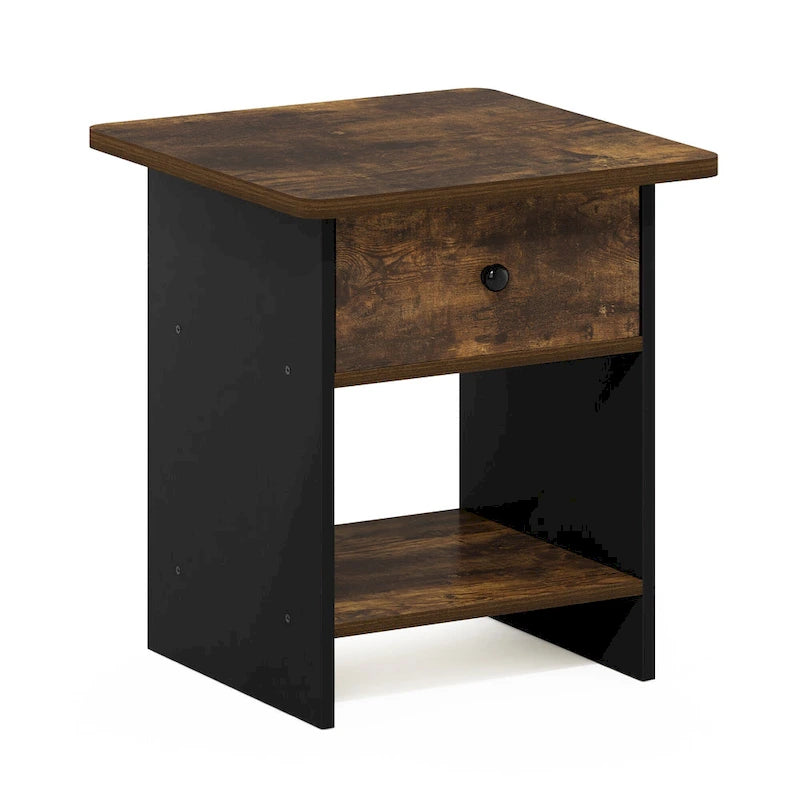 Table d'appoint/de chevet  avec étagère de rangement et tiroir en tissu