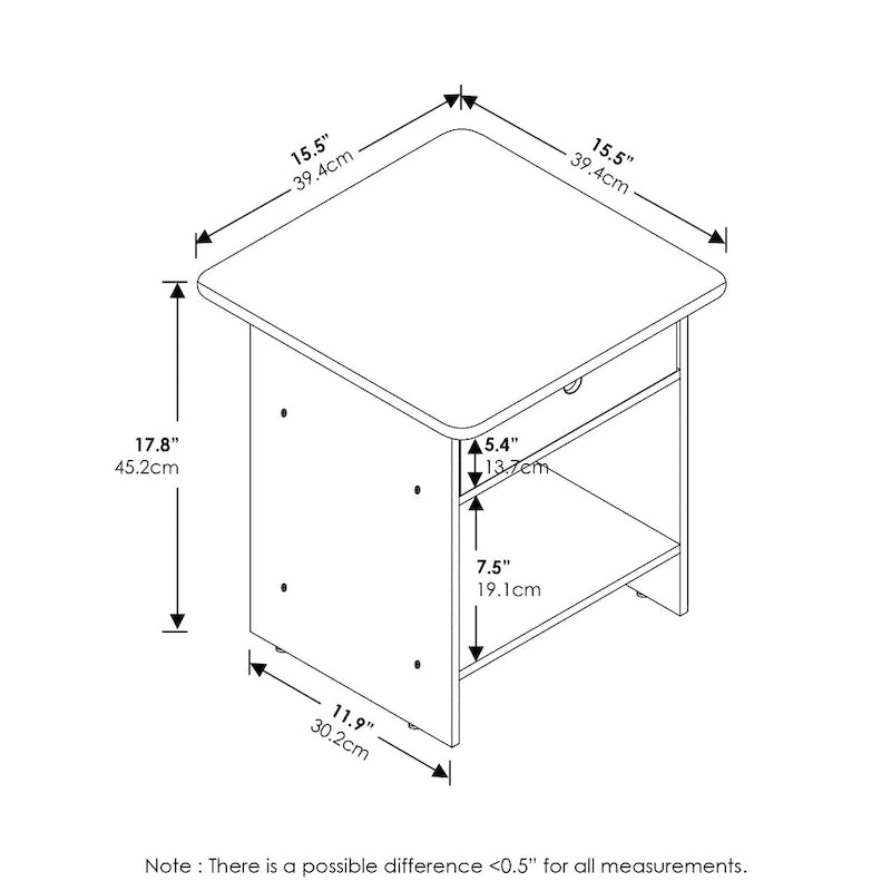 Table d'appoint/de chevet  avec étagère de rangement et tiroir en tissu
