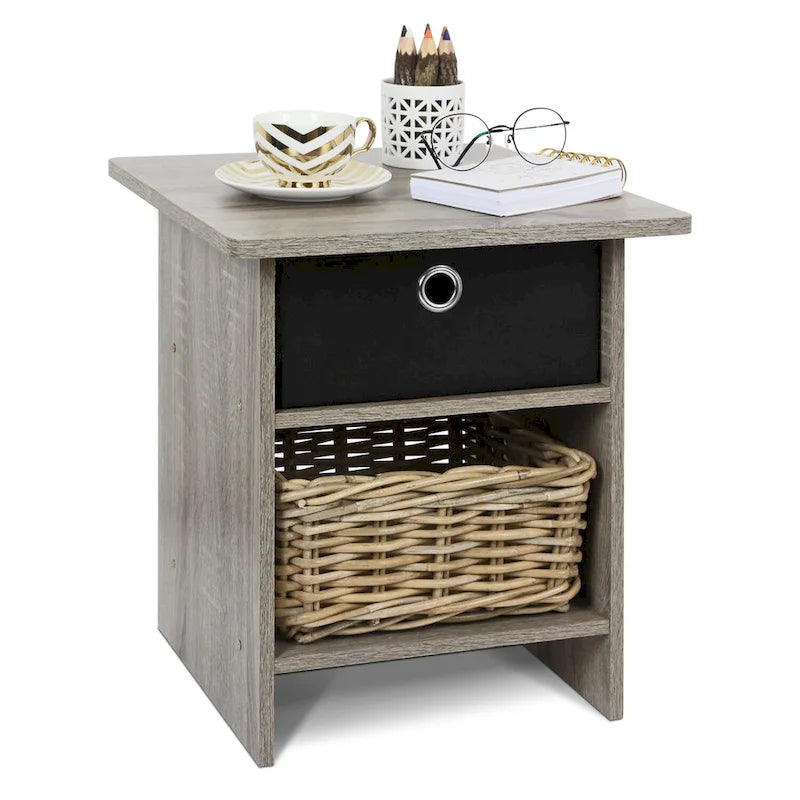 Table d'appoint/de chevet  avec étagère de rangement et tiroir en tissu