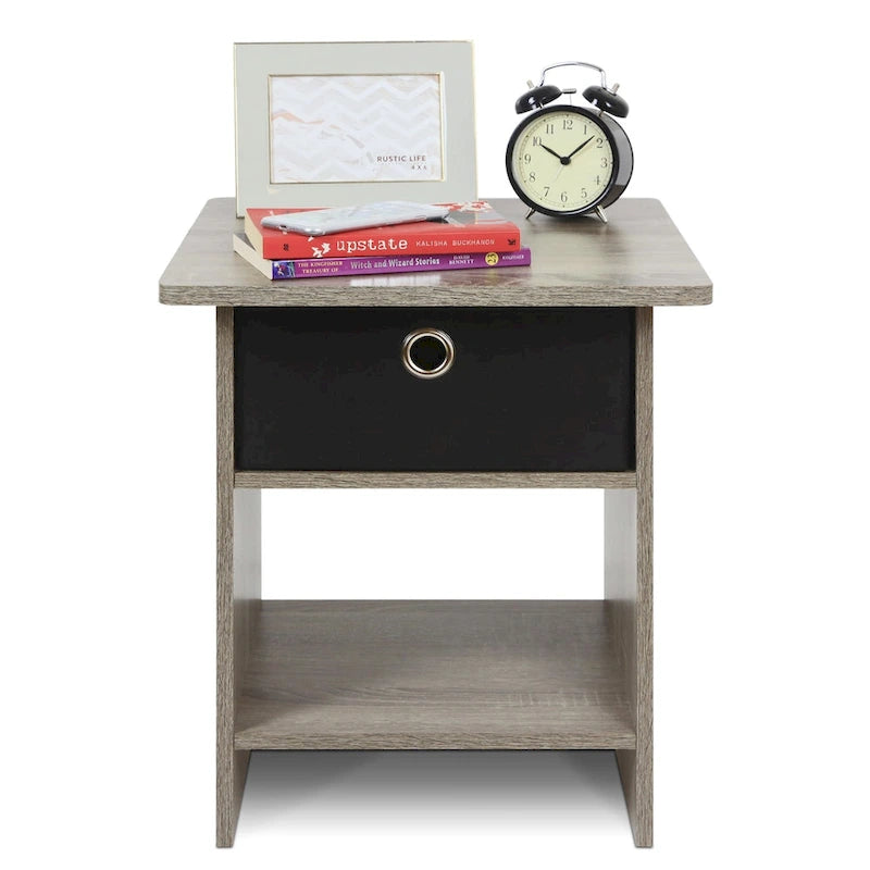 Table d'appoint/de chevet  avec étagère de rangement et tiroir en tissu