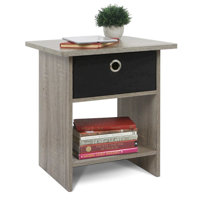 Table d'appoint/de chevet  avec étagère de rangement et tiroir en tissu