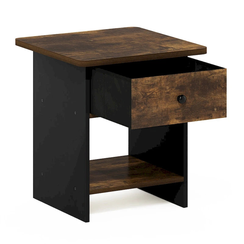 Table d'appoint/de chevet  avec étagère de rangement et tiroir en tissu