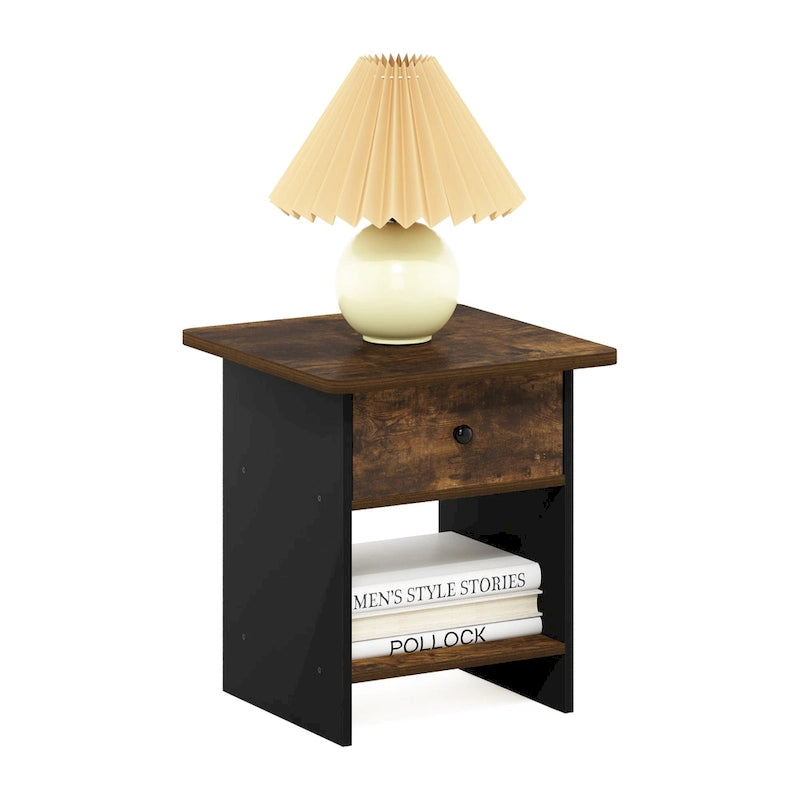 Table d'appoint/de chevet  avec étagère de rangement et tiroir en tissu
