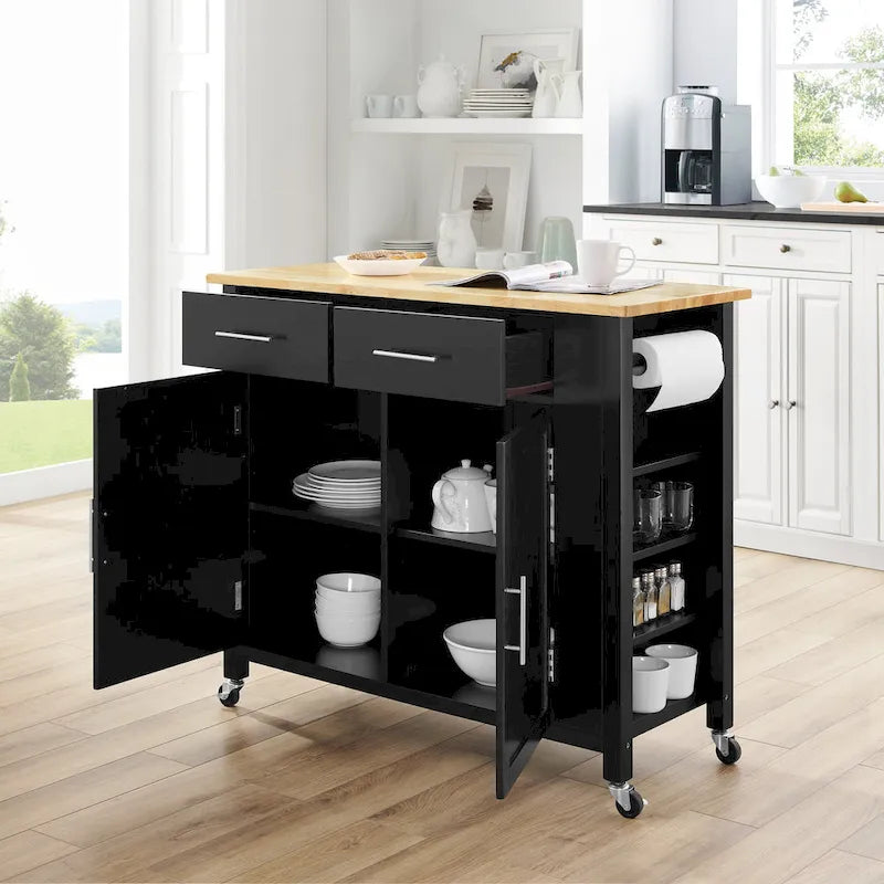 Chariot de cuisine avec plateau en bois - 94 cm H x 106,7 cm L x 46,4 cm P