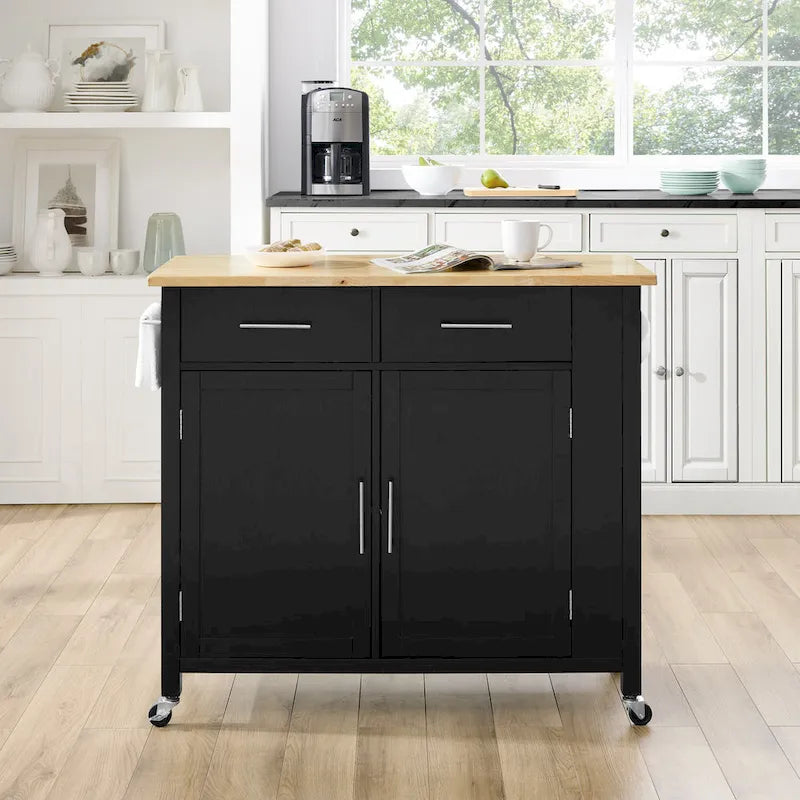 Chariot de cuisine avec plateau en bois - 94 cm H x 106,7 cm L x 46,4 cm P