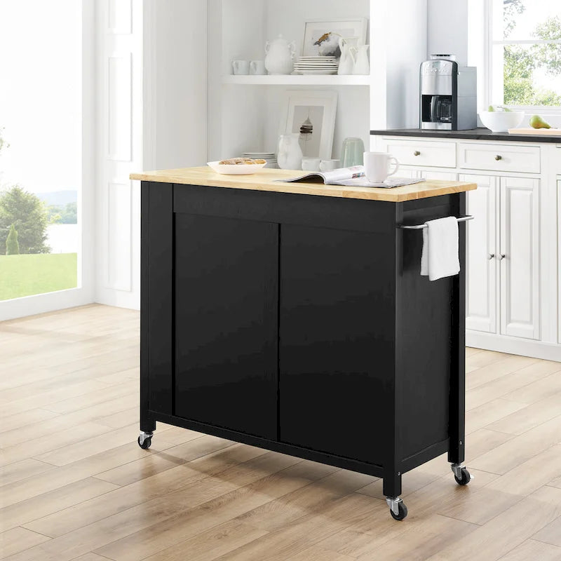 Chariot de cuisine avec plateau en bois - 94 cm H x 106,7 cm L x 46,4 cm P
