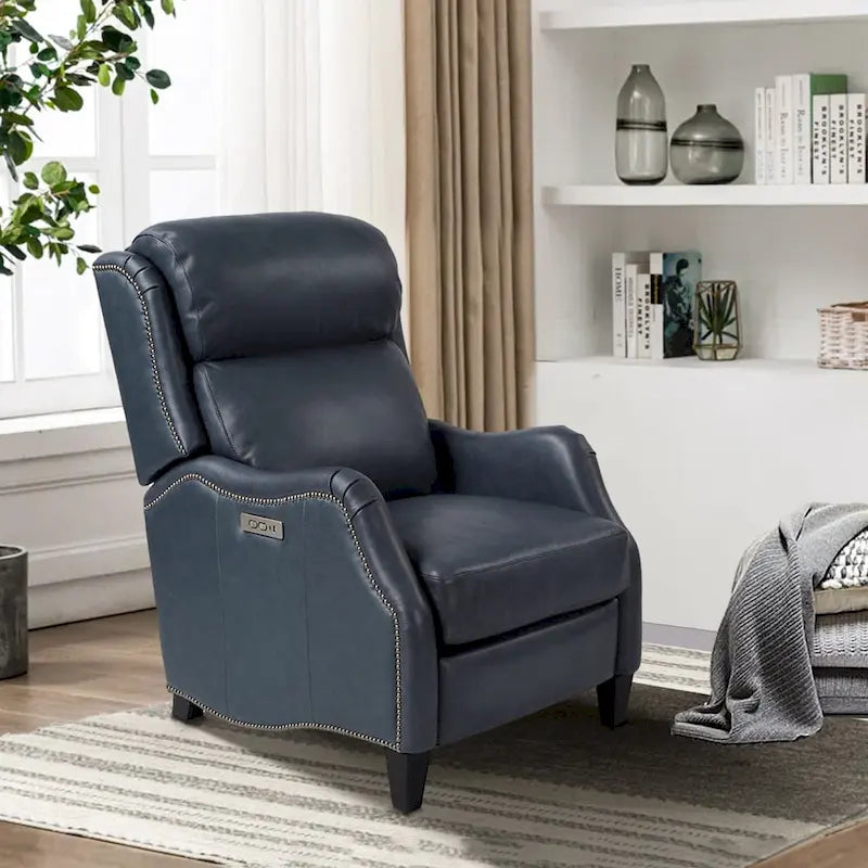 Genuine Leather Nailhead Trim Recliner Dual Power Home Theatre Power Recliner Chair with USB Port