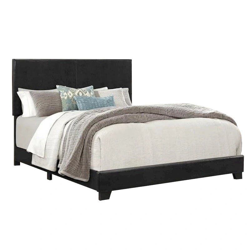 Lit King Size, Bois, Clous décoratifs, Tête de lit rembourrée, Noir