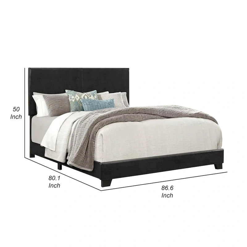 Lit King Size, Bois, Clous décoratifs, Tête de lit rembourrée, Noir