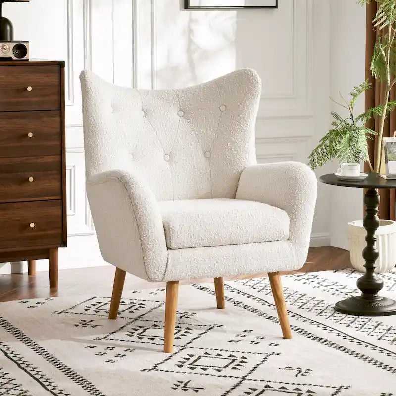 Fauteuil Club Capitonnage Boucle Amande avec Dossier Haut par