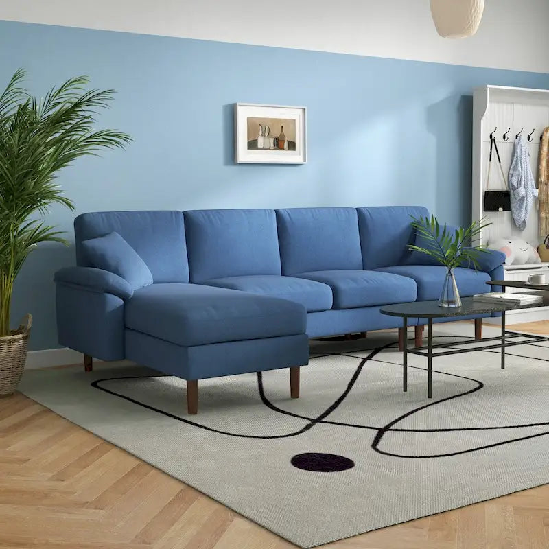 Canapé d'angle en tissu avec canapé-lit réversible, canapé d'angle moderne en forme de L avec oreillers, pieds en bois