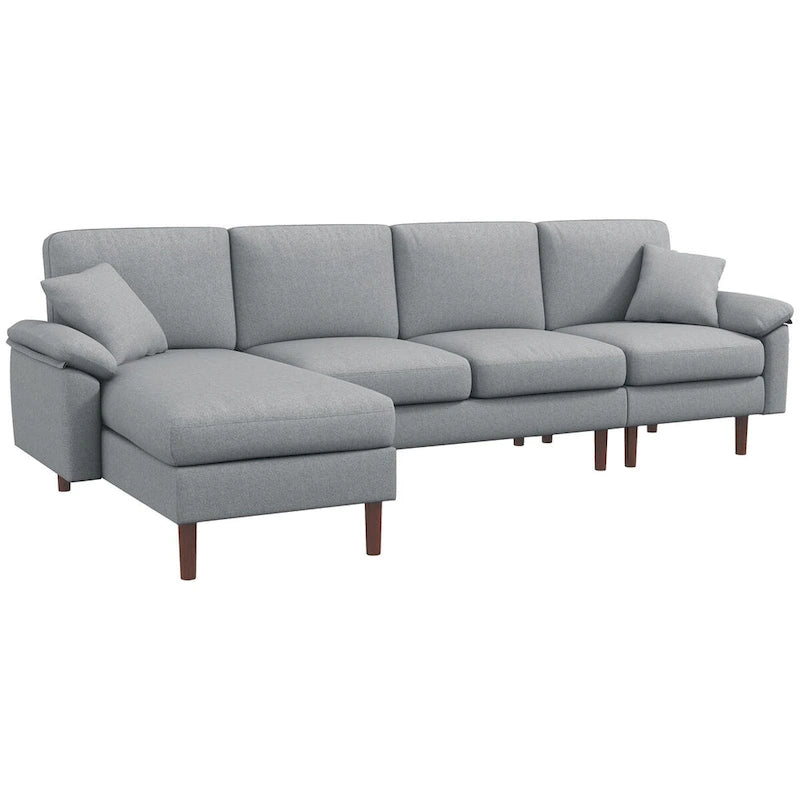 Canapé d'angle en tissu avec canapé-lit réversible, canapé d'angle moderne en forme de L avec oreillers, pieds en bois