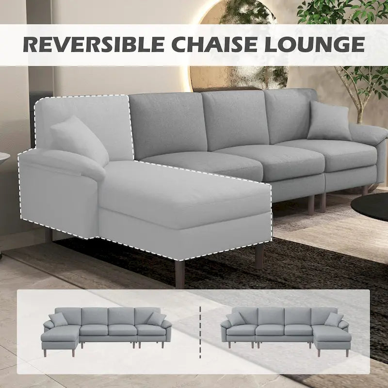Canapé d'angle en tissu avec canapé-lit réversible, canapé d'angle moderne en forme de L avec oreillers, pieds en bois