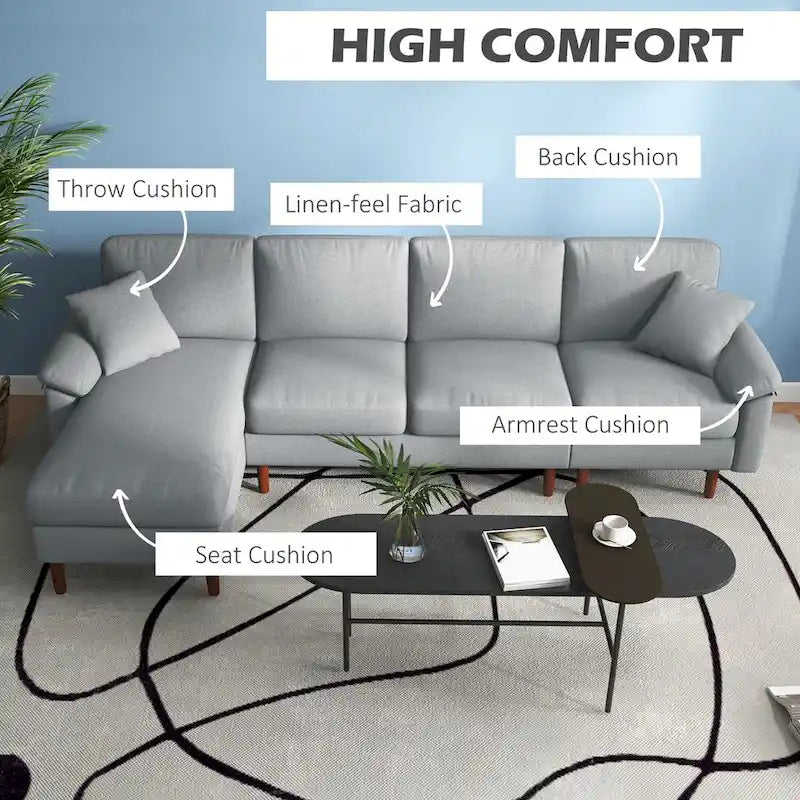 Canapé d'angle en tissu avec canapé-lit réversible, canapé d'angle moderne en forme de L avec oreillers, pieds en bois
