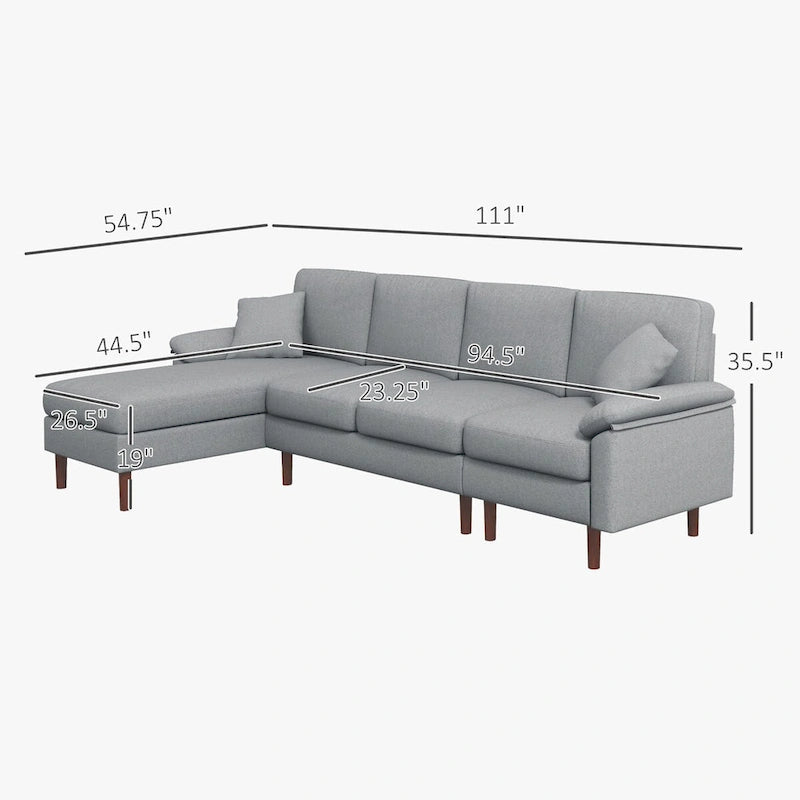 Canapé d'angle en tissu avec canapé-lit réversible, canapé d'angle moderne en forme de L avec oreillers, pieds en bois