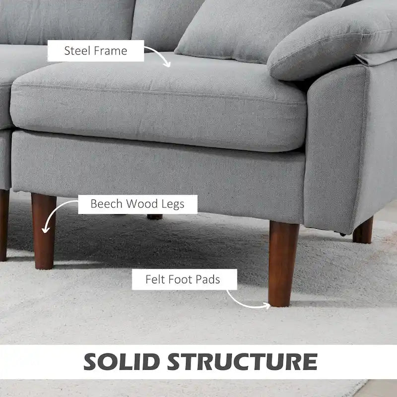 Canapé d'angle en tissu avec canapé-lit réversible, canapé d'angle moderne en forme de L avec oreillers, pieds en bois