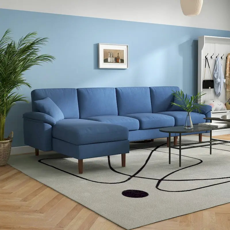 Canapé d'angle en tissu avec canapé-lit réversible, canapé d'angle moderne en forme de L avec oreillers, pieds en bois