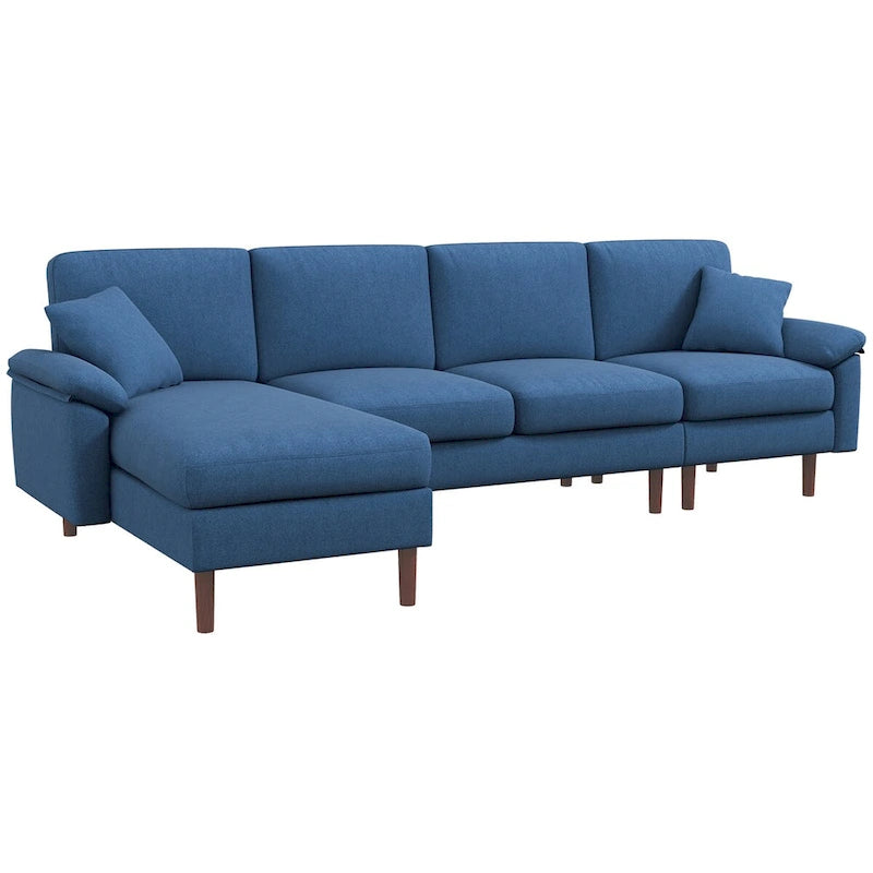 Canapé d'angle en tissu avec canapé-lit réversible, canapé d'angle moderne en forme de L avec oreillers, pieds en bois