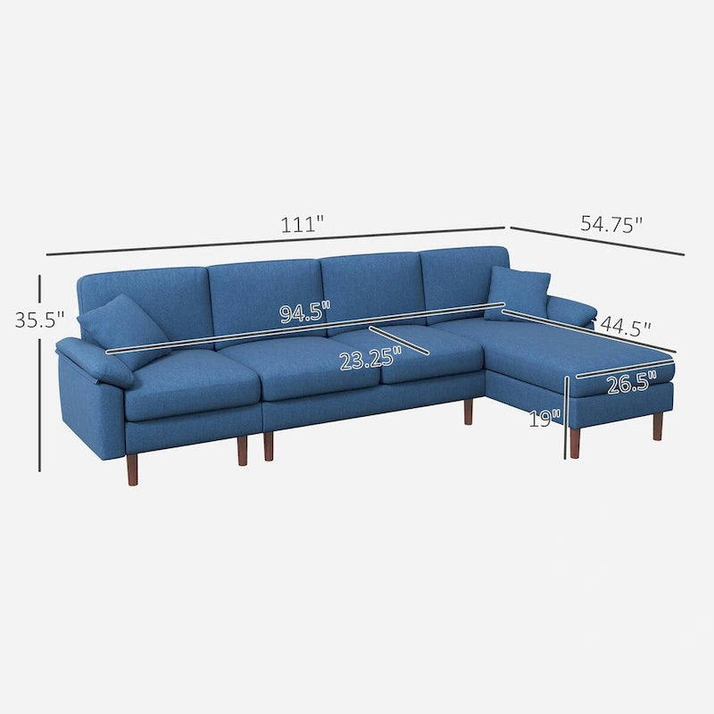 Canapé d'angle en tissu avec canapé-lit réversible, canapé d'angle moderne en forme de L avec oreillers, pieds en bois