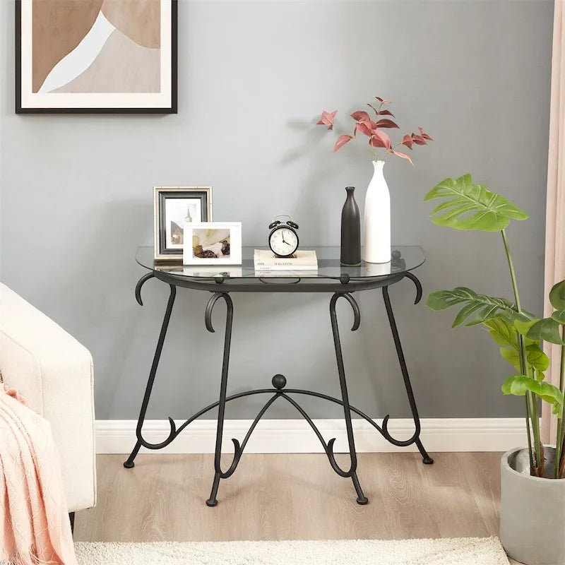 Table basse en verre trempé avec cadre en métal