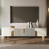 Meuble TV de 200 cm avec 3 tiroirs, couleur blanche, plateau en pierre frittée - 200 cm