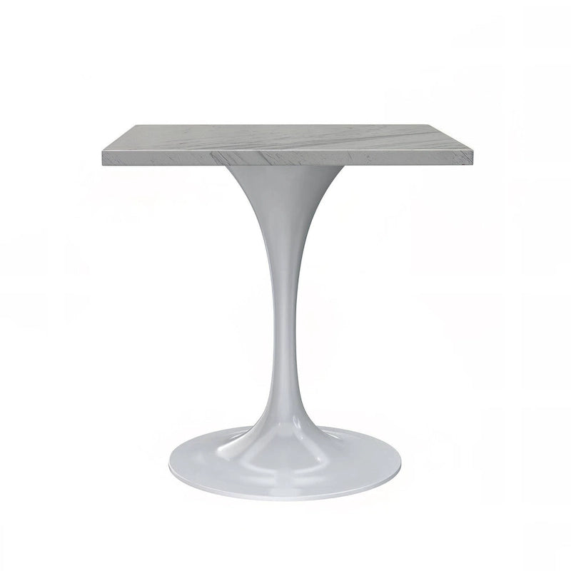 Table à manger carréeavec plateau en résine et piètement en acier blanc pour cuisine et salle à manger
