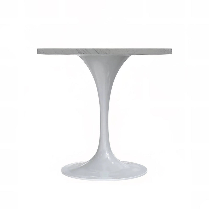 Table à manger carréeavec plateau en résine et piètement en acier blanc pour cuisine et salle à manger