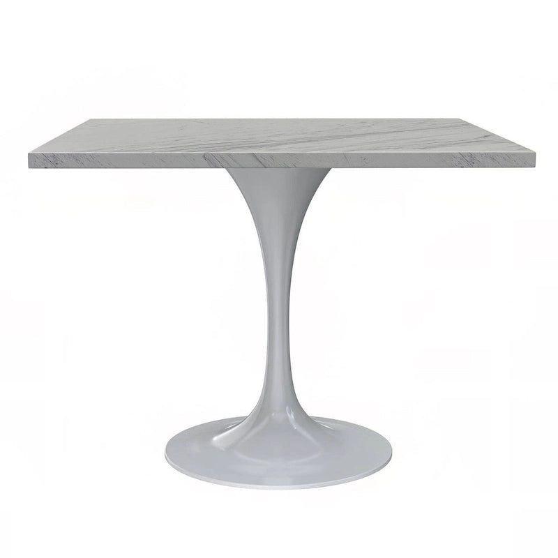 Table à manger carréeavec plateau en résine et piètement en acier blanc pour cuisine et salle à manger