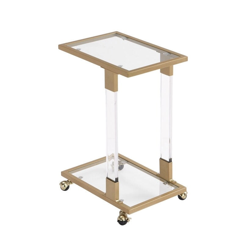 Table d'appoint C moderne contemporaine, table de chevet avec plateau en verre trempé, structure en acier et acrylique, roulettes verrouillables