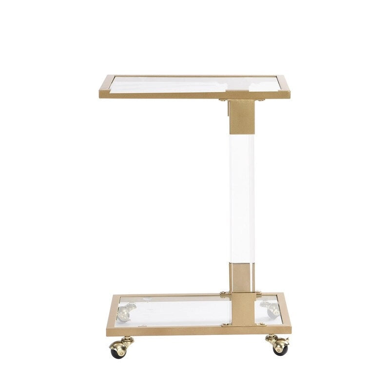 Table d'appoint C moderne contemporaine, table de chevet avec plateau en verre trempé, structure en acier et acrylique, roulettes verrouillables