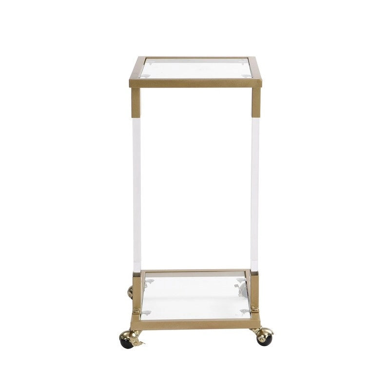 Table d'appoint C moderne contemporaine, table de chevet avec plateau en verre trempé, structure en acier et acrylique, roulettes verrouillables