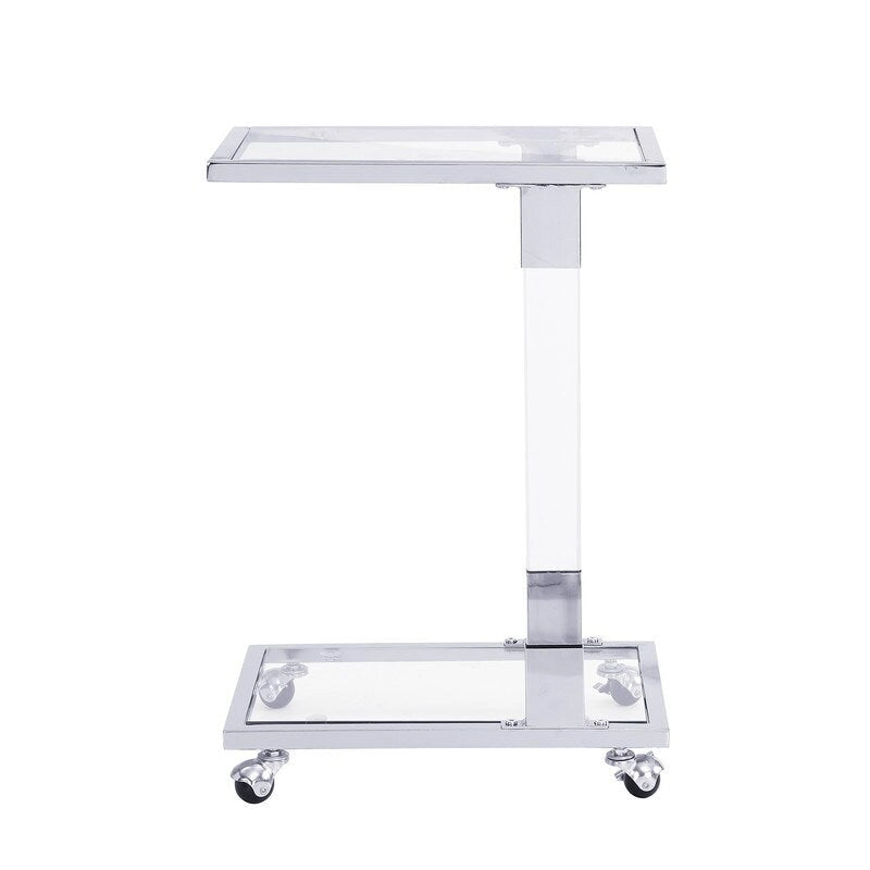 Table d'appoint C moderne contemporaine, table de chevet avec plateau en verre trempé, structure en acier et acrylique, roulettes verrouillables